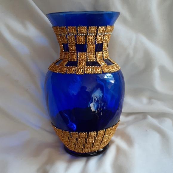 Blue Vase with Gold Elegant Trimmings - Picture 1 of 1